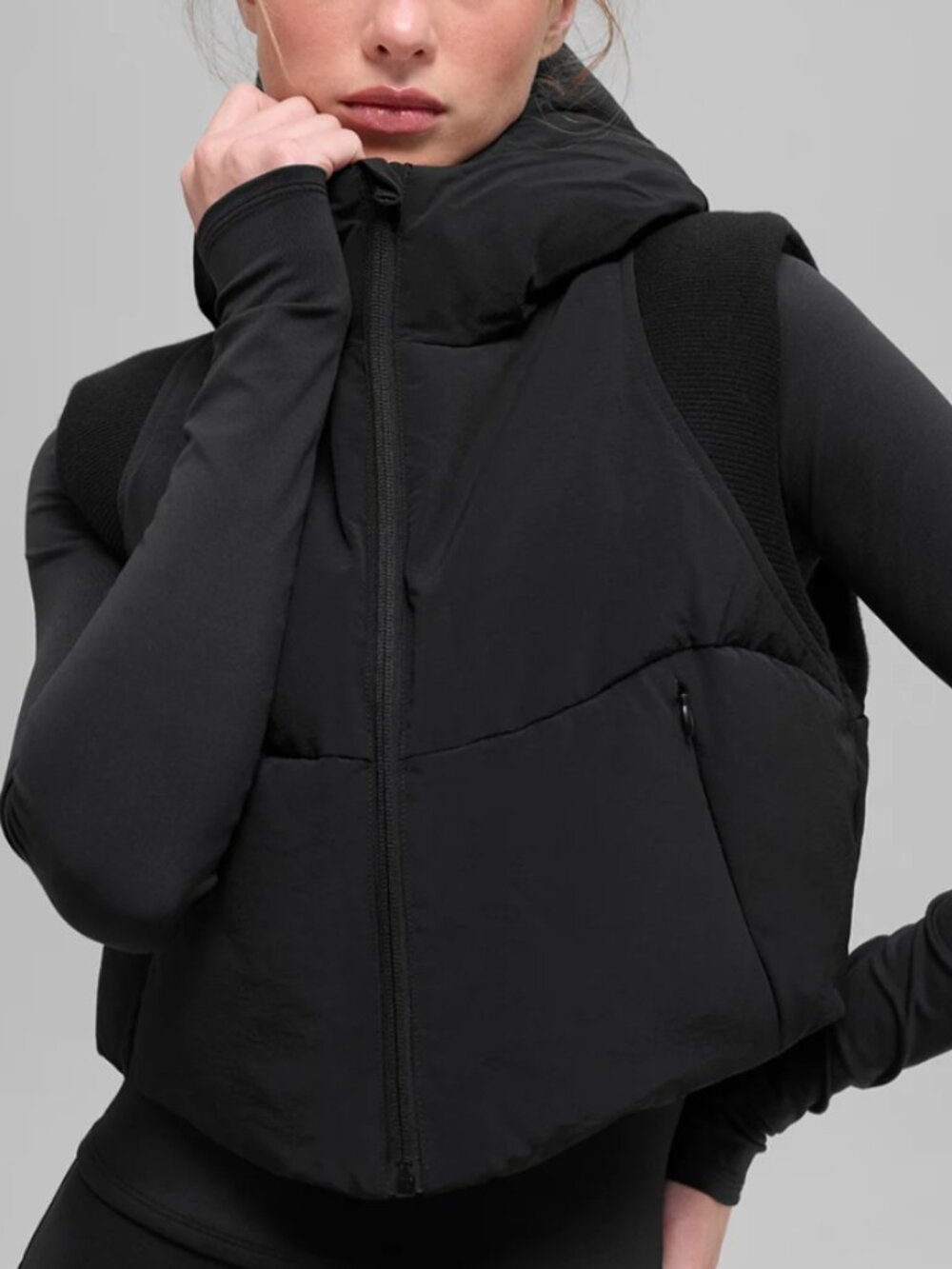 ALO Yoga Fast Lane Hooded Cropped Puffer Vest In Black - Women's Size M (NWT)